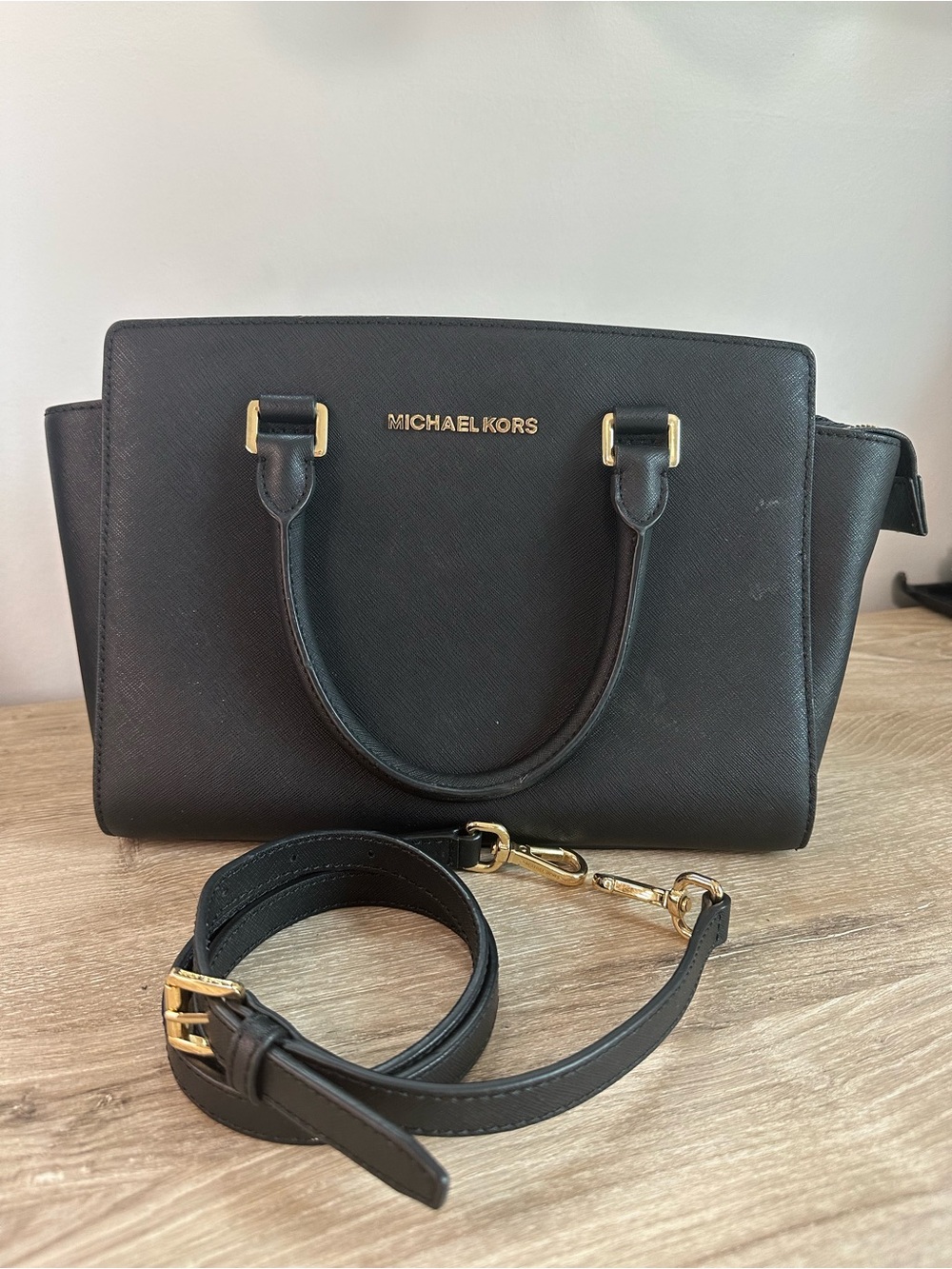 Michael Kors Black Selma Medium Saffiano Leather Satchel